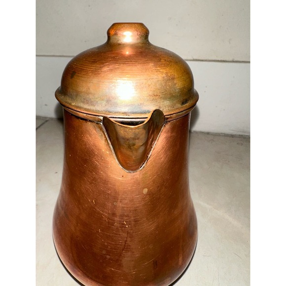 Vintage Copper Pitcher Kettle with Brass Handle and Lid Decorative Beverage - Picture 7 of 9